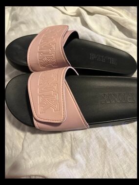 PINK Victoria's Secret Pink Strap Slide Sandals with Black Footbed